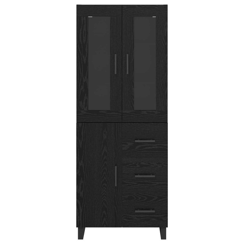 vidaXL Magasfiú fiókkal 2 pcs Fekete tölgy Műanyag Fa és Üveg