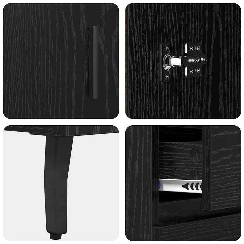 vidaXL Magasfiú Fekete tölgy 69,5 x 34 x 180 cm Műanyag Fa és Üveg