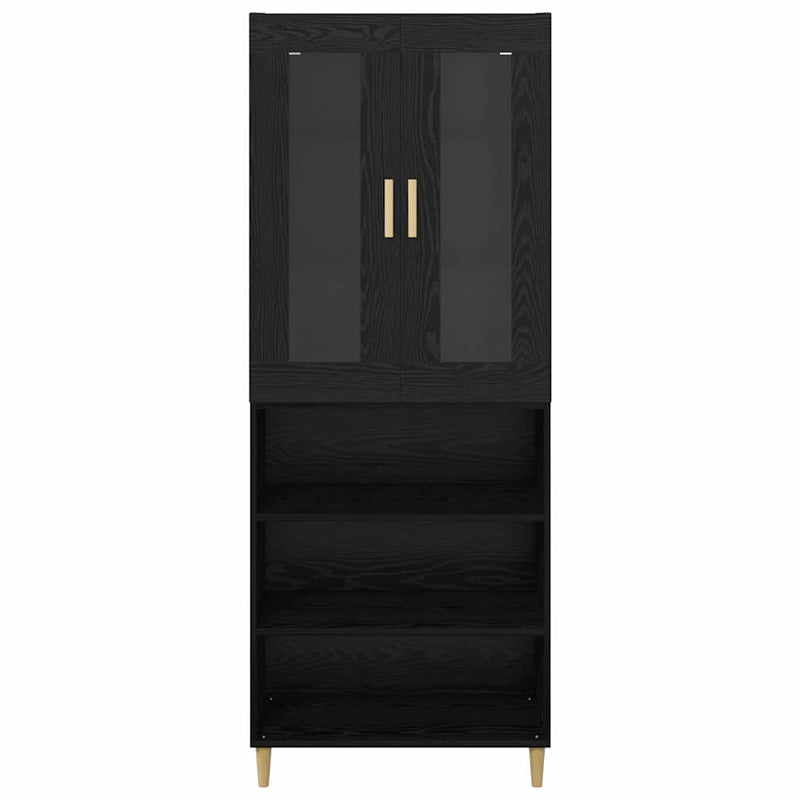 vidaXL Magasfiú Fekete tölgy 69,5 x 34 x 180 cm Műanyag Fa és Üveg