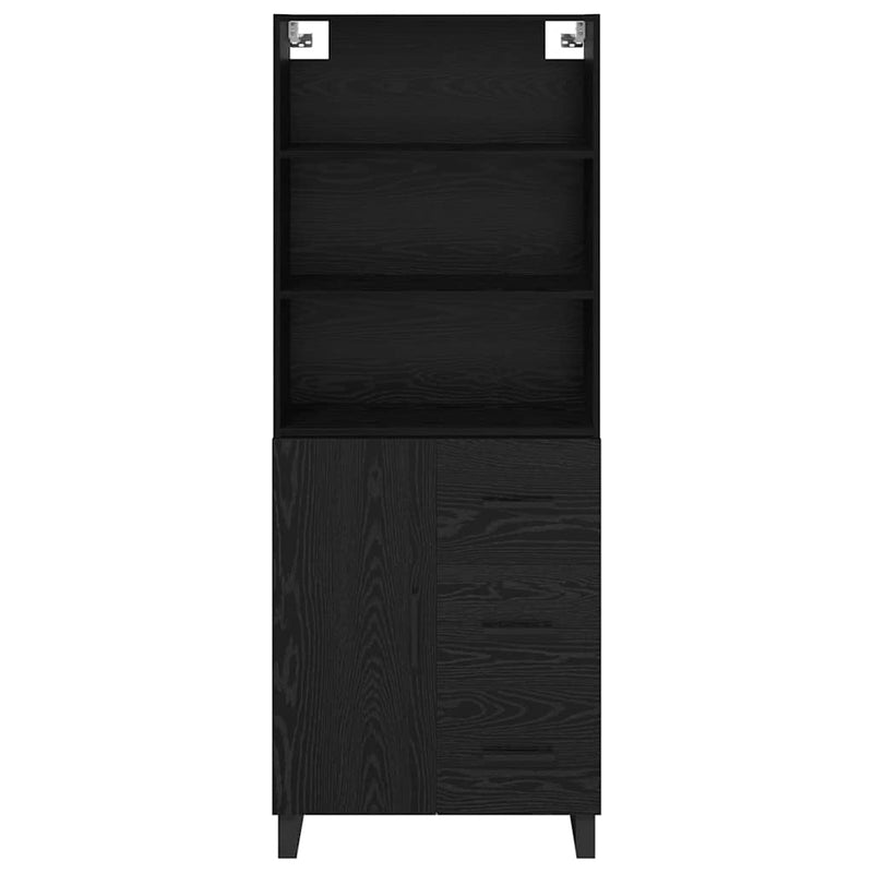 vidaXL Magasfiú Fekete tölgy 69,5 x 34 x 180 cm Műanyag Fa és Üveg