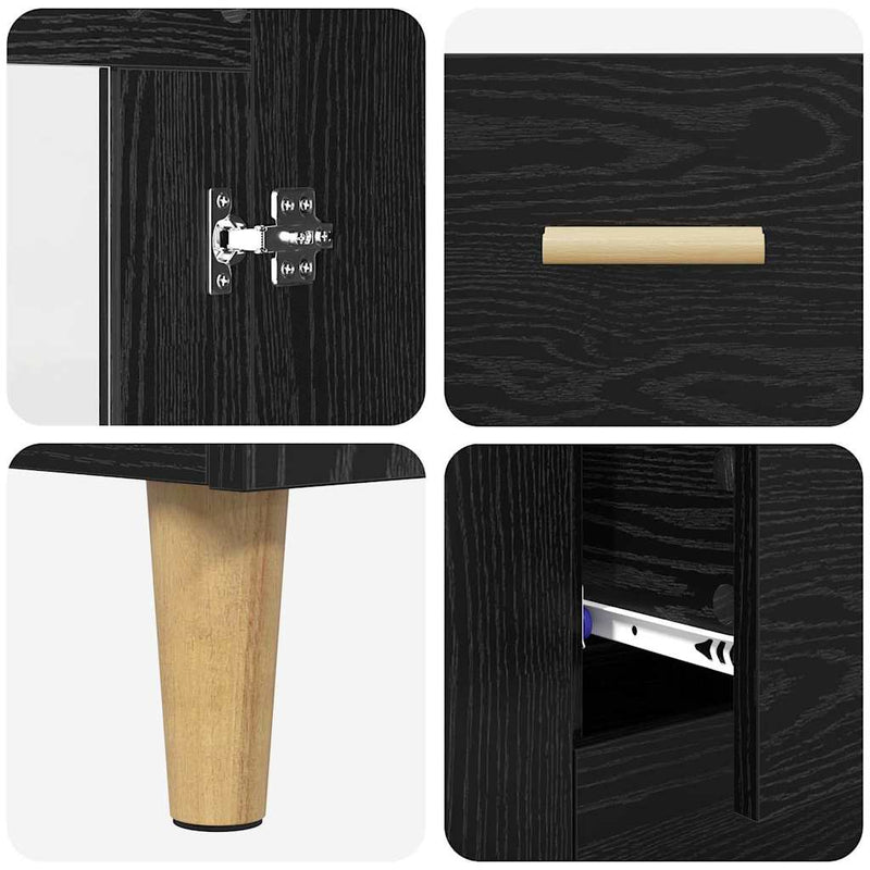 vidaXL Magasfiú Fekete tölgy 69,5 x 34 x 180 cm Műanyag Fa és Üveg