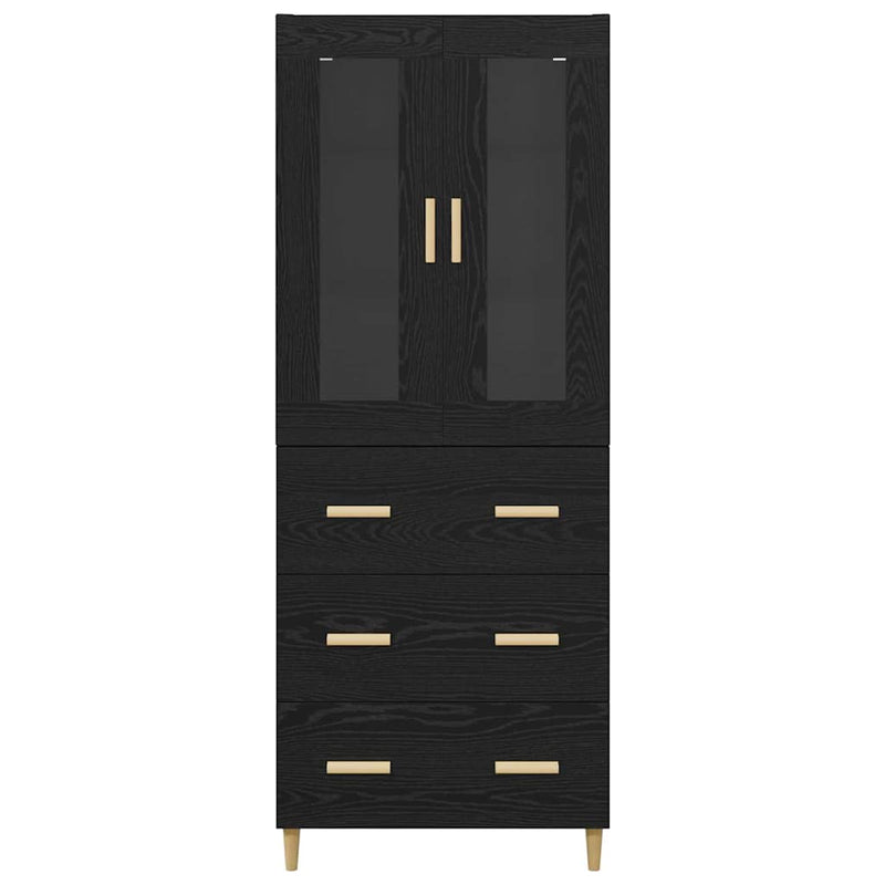 vidaXL Magasfiú Fekete tölgy 69,5 x 34 x 180 cm Műanyag Fa és Üveg