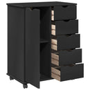 vidaXL Görgős szekrény kerékkel Fekete 63,5 x 39 x 79 cm Tömör fenyőfa