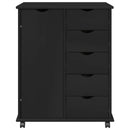 vidaXL Görgős szekrény kerékkel Fekete 63,5 x 39 x 79 cm Tömör fenyőfa