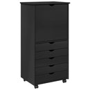vidaXL Görgős szekrény kerékkel Fekete 53 x 39 x 103 cm Tömör fenyőfa
