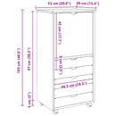 vidaXL Görgős szekrény kerékkel Fekete 53 x 39 x 103 cm Tömör fenyőfa