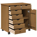vidaXL Görgős szekrény Méz barna 63,5 x 39 x 65,5 cm Tömör fenyőfa
