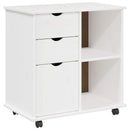 vidaXL Görgős szekrény Fehér 63,5 x 39 x 65,5 cm Tömör fenyőfa