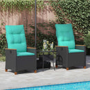 vidaXL Fekvő Kerti Szék Fekete és Türkiz 64 x 57,5 x 112 cm polirattan