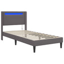 vidaXL Ágykeret LED szalagokkal fejtámlával Szürke 90 x 190 cm Műbőr