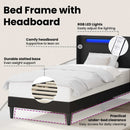 vidaXL Ágykeret LED szalagokkal fejtámlával Fekete 90 x 190 cm Műbőr