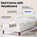 vidaXL Ágykeret LED szalagokkal fejtámlával Fehér 90 x 190 cm Műbőr
