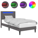 vidaXL Ágykeret LED szalagokkal fejtámlával Szürke 90 x 200 cm Műbőr