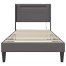 vidaXL Ágykeret LED szalagokkal fejtámlával Szürke 90 x 200 cm Műbőr