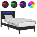 vidaXL Ágykeret LED szalagokkal fejtámlával Fekete 100 x 200 cm Műbőr