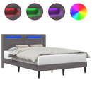 vidaXL Ágykeret LED szalagokkal fejtámlával Szürke 120 x 200 cm Műbőr