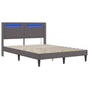 vidaXL Ágykeret LED szalagokkal fejtámlával Szürke 120 x 200 cm Műbőr