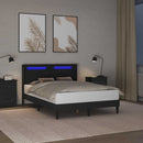 vidaXL Ágykeret LED szalagokkal fejtámlával Fekete 140 x 190 cm Műbőr