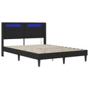 vidaXL Ágykeret LED szalagokkal fejtámlával Fekete 160 x 200 cm Műbőr