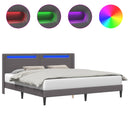 vidaXL Ágykeret LED szalagokkal fejtámlával Szürke 200 x 200 cm Műbőr