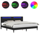 vidaXL Ágykeret LED szalagokkal fejtámlával Fekete 200 x 200 cm Műbőr