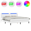 vidaXL Ágykeret LED szalagokkal fejtámlával Fehér 200 x 200 cm Műbőr