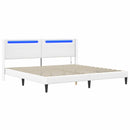 vidaXL Ágykeret LED szalagokkal fejtámlával Fehér 200 x 200 cm Műbőr