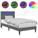 vidaXL Ágykeret LED szalagokkal fejtámlával Szürke 90 x 190 cm Műbőr