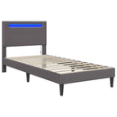 vidaXL Ágykeret LED szalagokkal fejtámlával Szürke 100 x 200 cm Műbőr