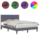 vidaXL Ágykeret LED szalagokkal fejtámlával Szürke 120 x 200 cm Műbőr