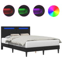 vidaXL Ágykeret LED szalagokkal fejtámlával Fekete 120 x 200 cm Műbőr