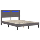vidaXL Ágykeret LED szalagokkal fejtámlával Szürke 160 x 200 cm Műbőr