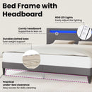 vidaXL Ágykeret LED szalagokkal fejtámlával Szürke 200 x 200 cm Műbőr