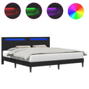 vidaXL Ágykeret LED szalagokkal fejtámlával Fekete 200 x 200 cm Műbőr
