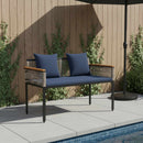 vidaXL Kerti pad Szürke és sötétkék 117 x 54 x 74.5 cm polirattan
