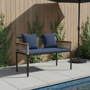vidaXL Kerti pad Szürke és sötétkék 117 x 54 x 74.5 cm polirattan