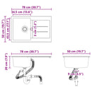 vidaXL Mosogató Szürke 780 x 500 mm 80% Kvarc és 20% Gyanta
