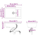 vidaXL Mosogató Szürke 780 x 500 mm 80% Kvarc és 20% Gyanta