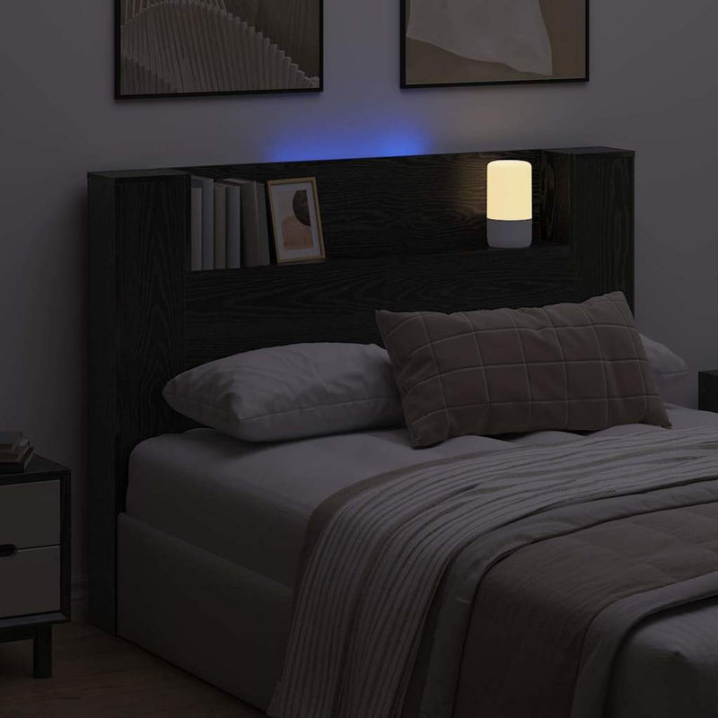 vidaXL Fejtámla polcokkal Fekete tölgy 140 x 17 x 104,5 cm Faanyag