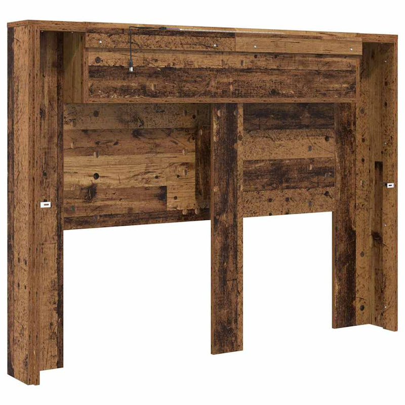 vidaXL Fejtámla LED -es lámpákkal Öreg fa 140 x 17 x 104,5 cm Faanyag