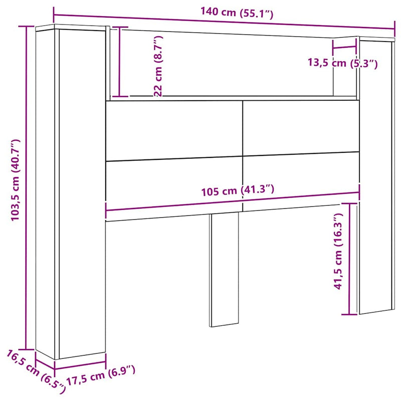 vidaXL Fejtámla LED -es lámpákkal Öreg fa 140 x 17 x 104,5 cm Faanyag