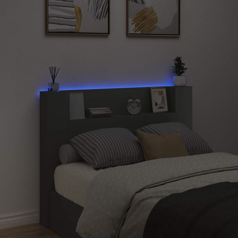 vidaXL Fejtámla LED -es lámpákkal Fekete 140 x 16,5 x 103,5 cm Faanyag