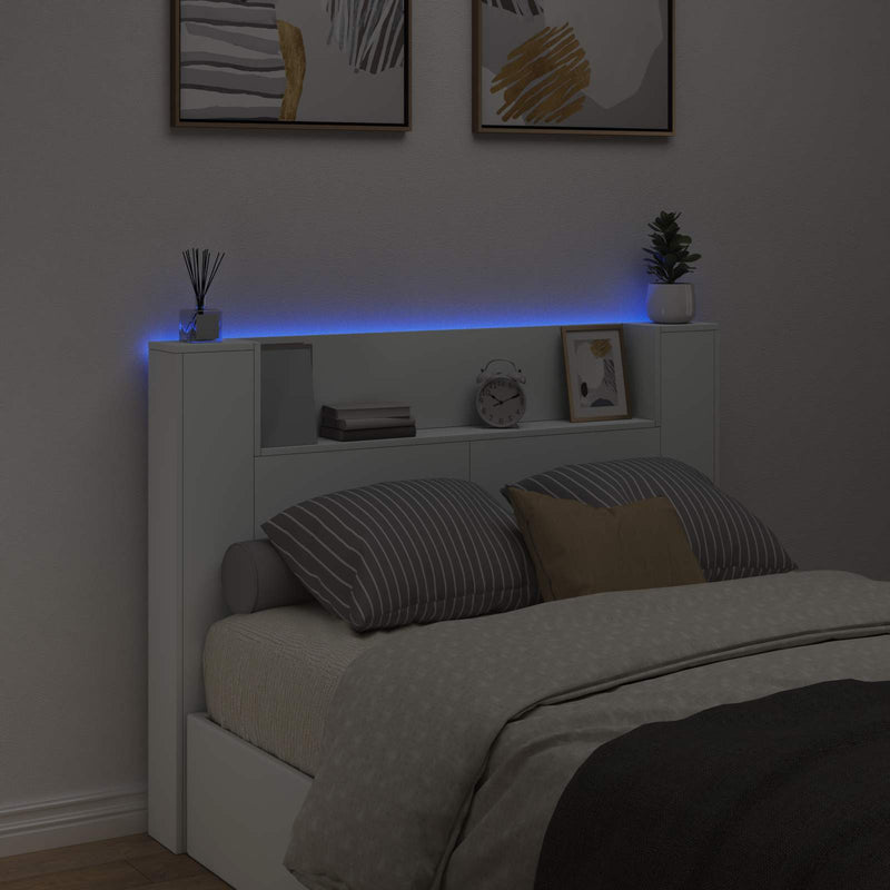 vidaXL Fejtámla LED -es lámpákkal Fehér 140 x 16,5 x 103,5 cm Faanyag
