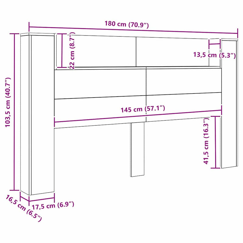 vidaXL Fejtámla LED -es lámpákkal Öreg fa 180 x 17 x 104,5 cm Faanyag