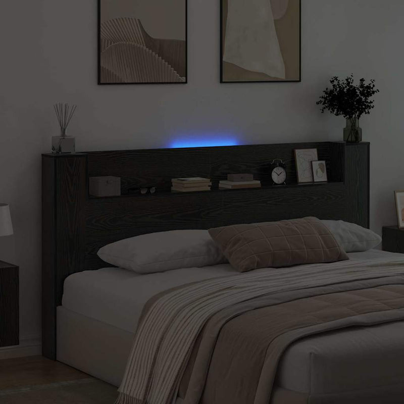 vidaXL Fejtámla polcokkal Fekete tölgy 200 x 15 x 103,5 cm Faanyag