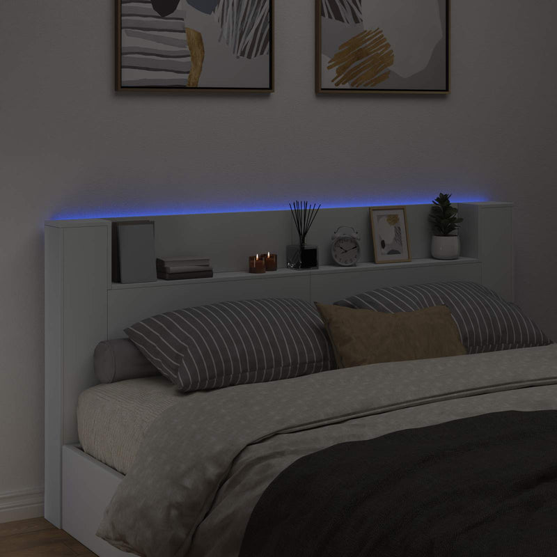 vidaXL Fejtámla LED -es lámpákkal Fehér 200 x 16,5 x 103,5 cm Faanyag