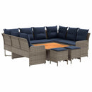 vidaXL Bútor szettek párnával 8 pcs Szürke és sötétkék PE Rattan