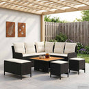 vidaXL Bútor szettek párnával 7 pcs Fekete és Krém PE Rattan