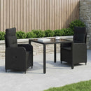 vidaXL Kültéri étkező szett 3 pcs Fekete 90 x 90 x 75 cm polirattan