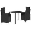 vidaXL Kültéri étkező szett 3 pcs Fekete 90 x 90 x 75 cm polirattan